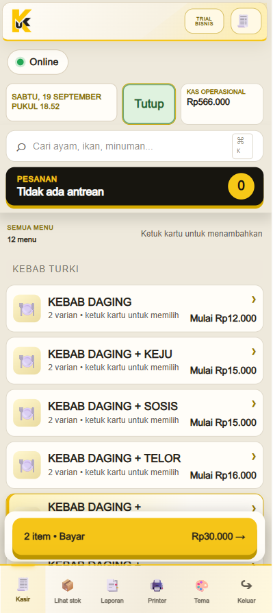 Tampilan kasir Kasir Kuliner